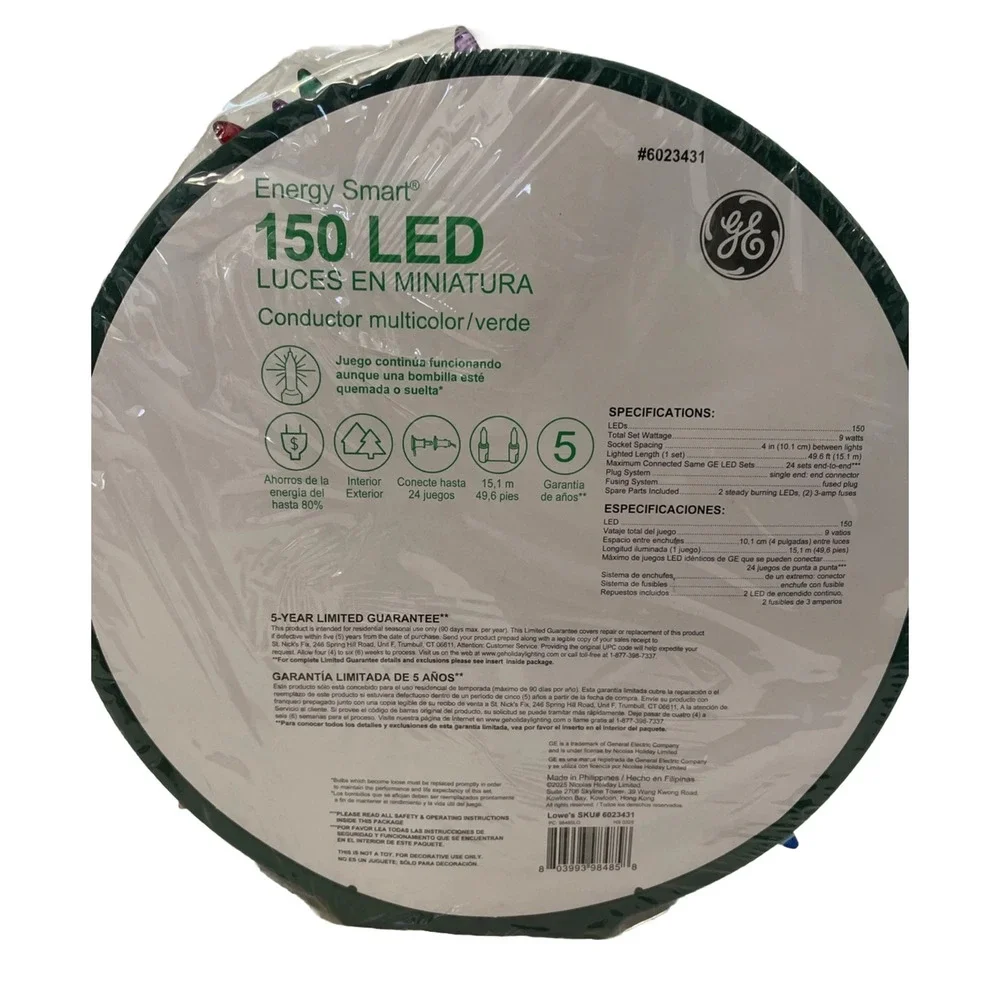 GE Energy Smart 150 Ct 49.6 ft Multicolor Mini LED Christmas String Lights NEW